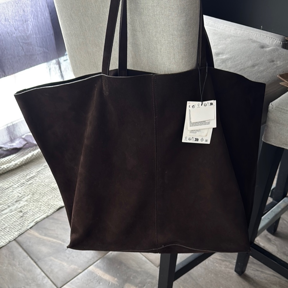 ZARA Elegant Brown Suede Tote Bag - New with tags